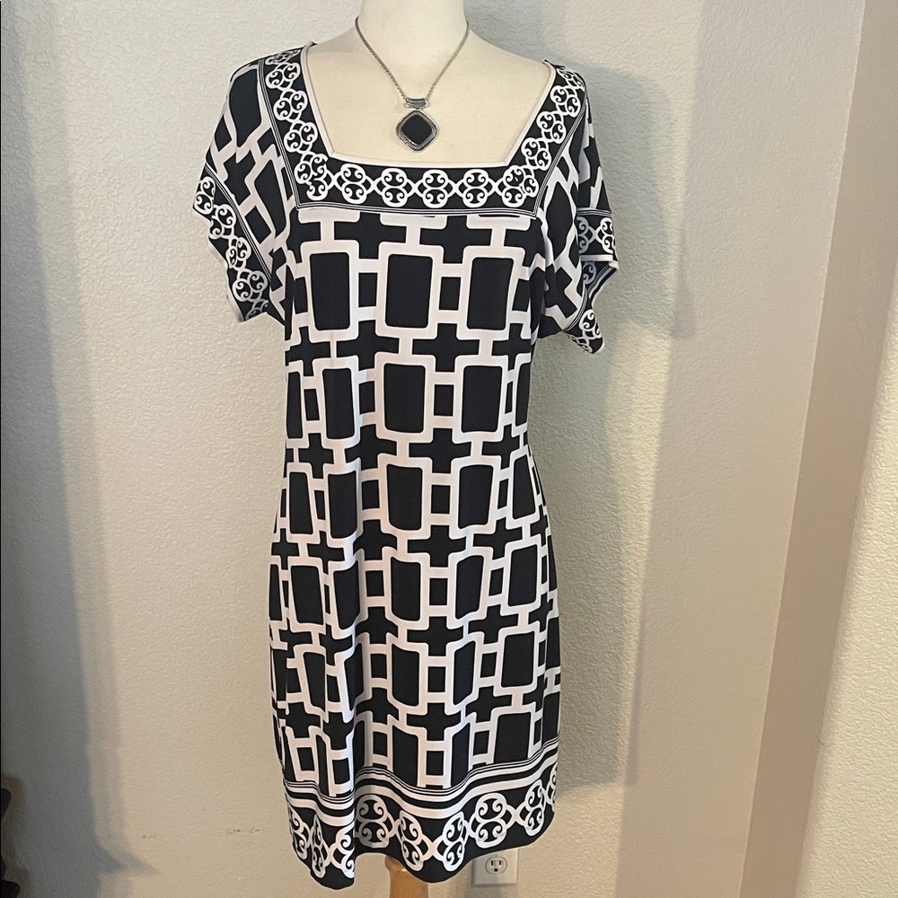 White House Black Market Geometric Black and White Midi Dress